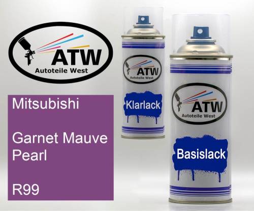 Mitsubishi, Garnet Mauve Pearl, R99: 400ml Sprühdose + 400ml Klarlack - Set, von ATW Autoteile West.